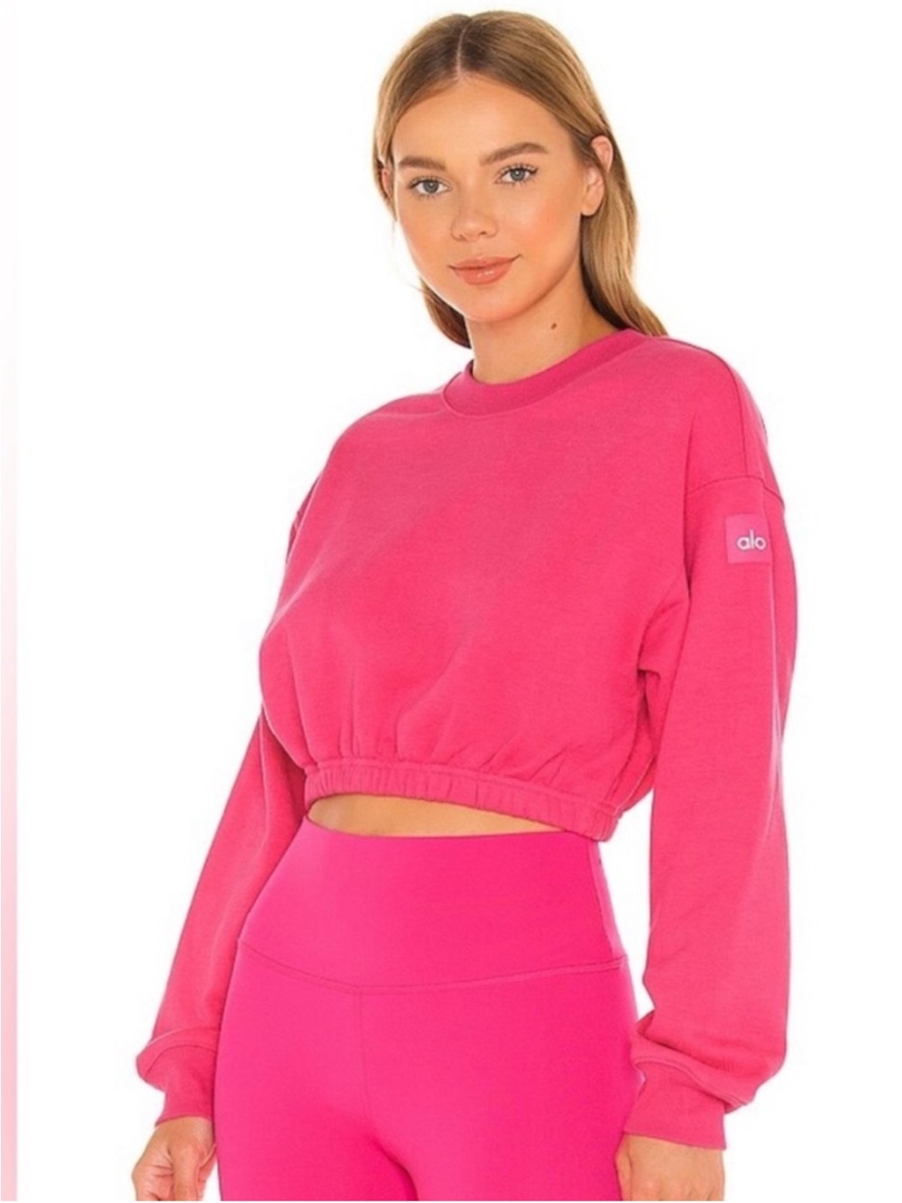 Alo Women's Devotion Cropped Sweatshirt in Pink size medium